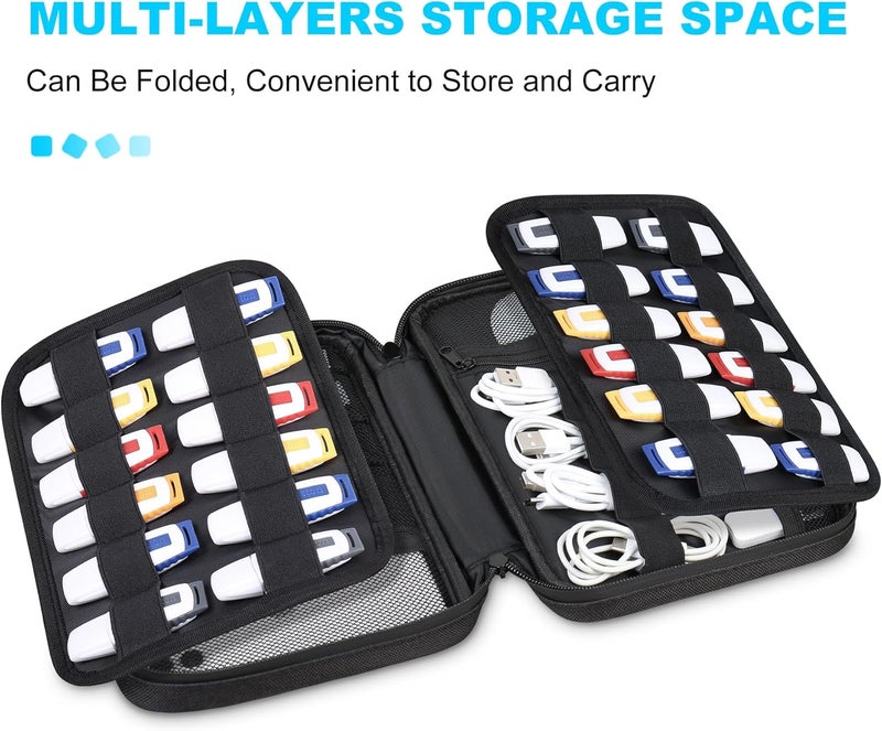 Lacdo USB Flash Drive Case Thumb Drive Holder Case Organizer Portable Electronic Accessories Storage Bag for SanDisk/SamData/Samsung USB Flash Drives Jump Drive Memory Stick, SD Card, Cables, Black - Image 3